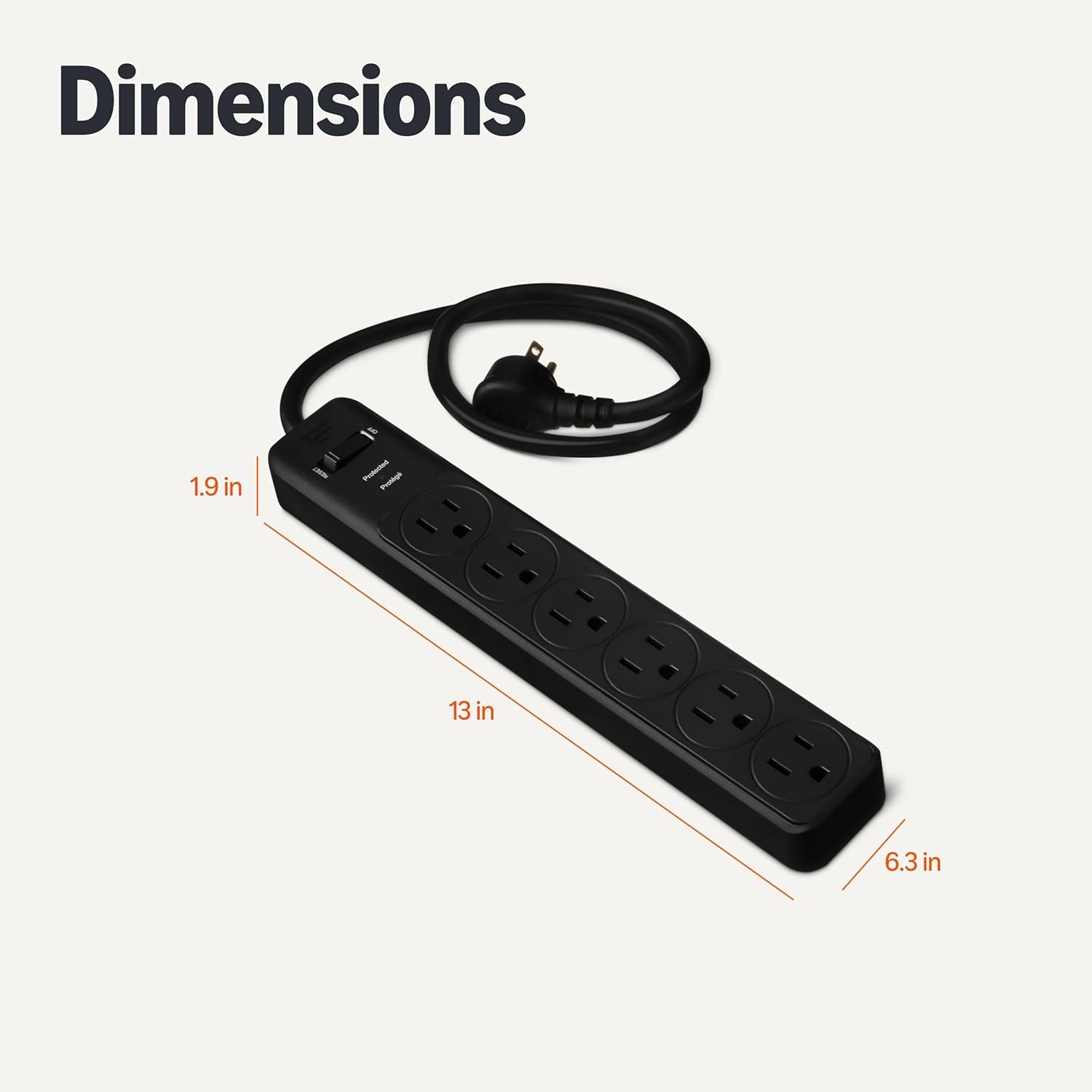 Amazon Basics Rectangle 6-Outlet, 600 Joule Surge Protector Power Strip, 2ft, Bl