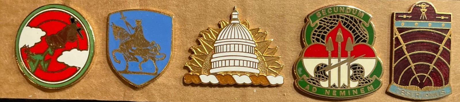 Collection of 5 Various US Army Unit Crest Pins