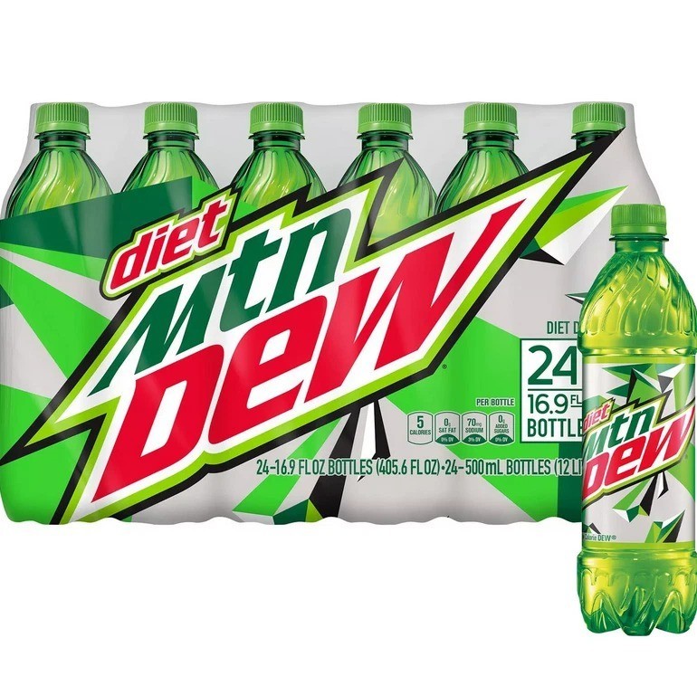 Diet Mountain Dew Soda 16.9 fl oz Bottles 24 Pack Zero Sugar Citrus Soft Drink