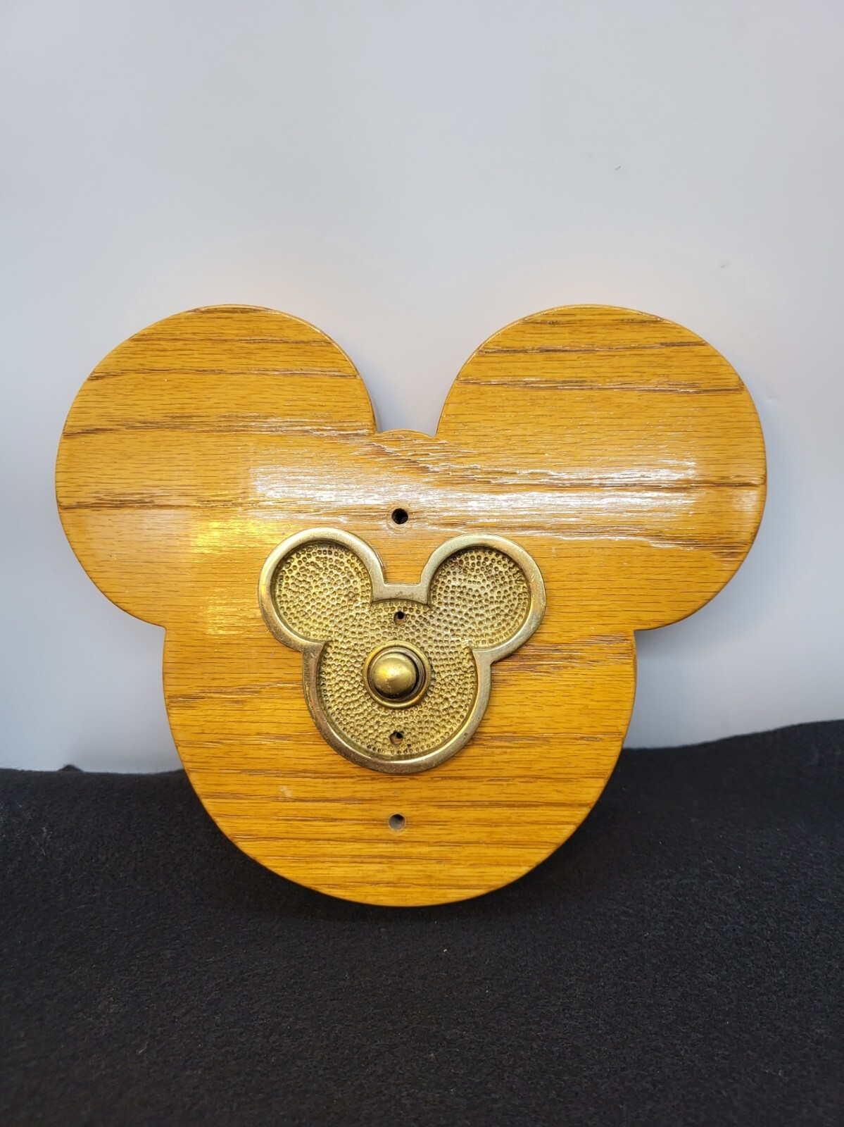Vintage Disney Mickey Mouse Brass Doorbell RARE Push Button Custom Wood Base