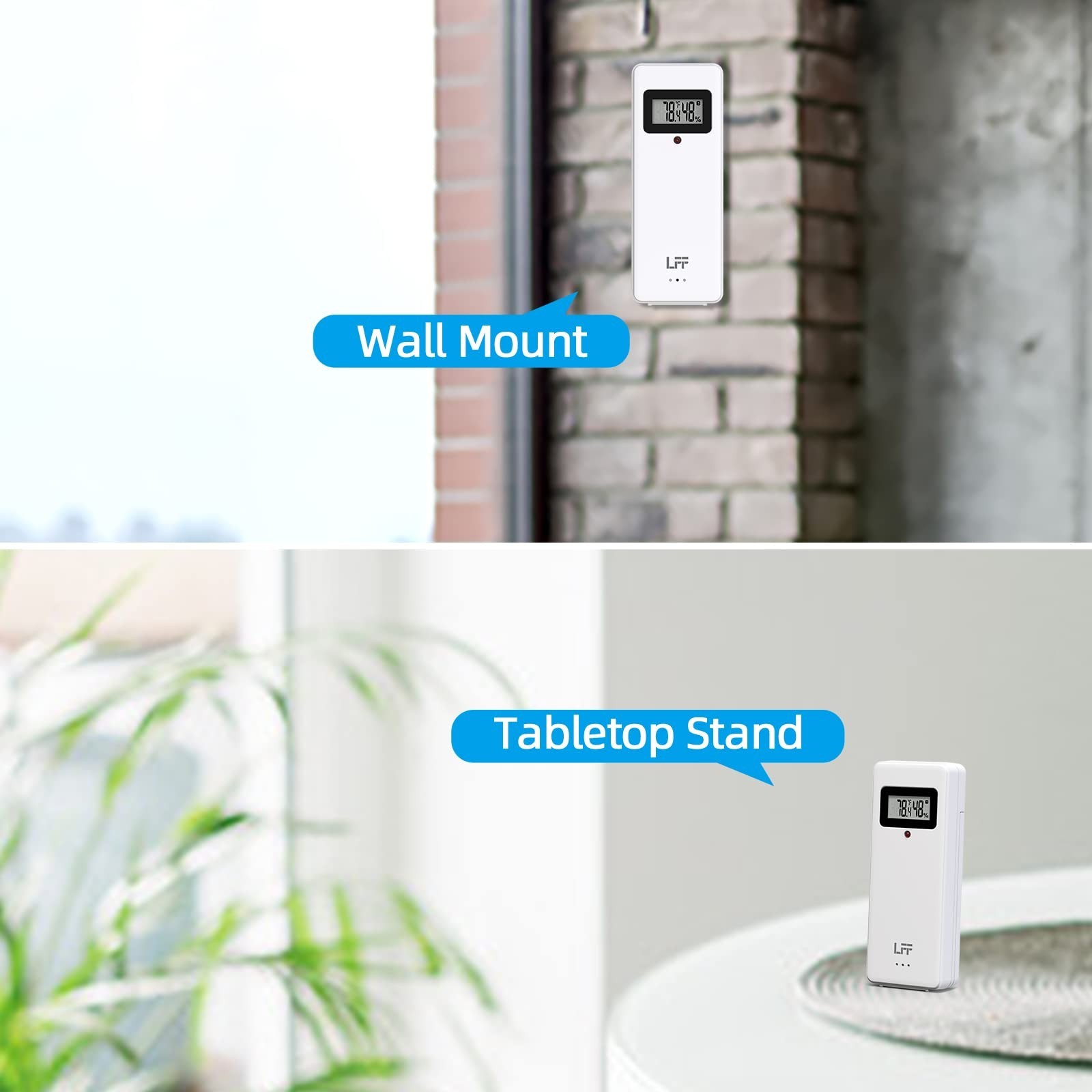 LFF Wireless Remote Sensor With Indoor Outdoor Temperature and Humidity, LCD ...