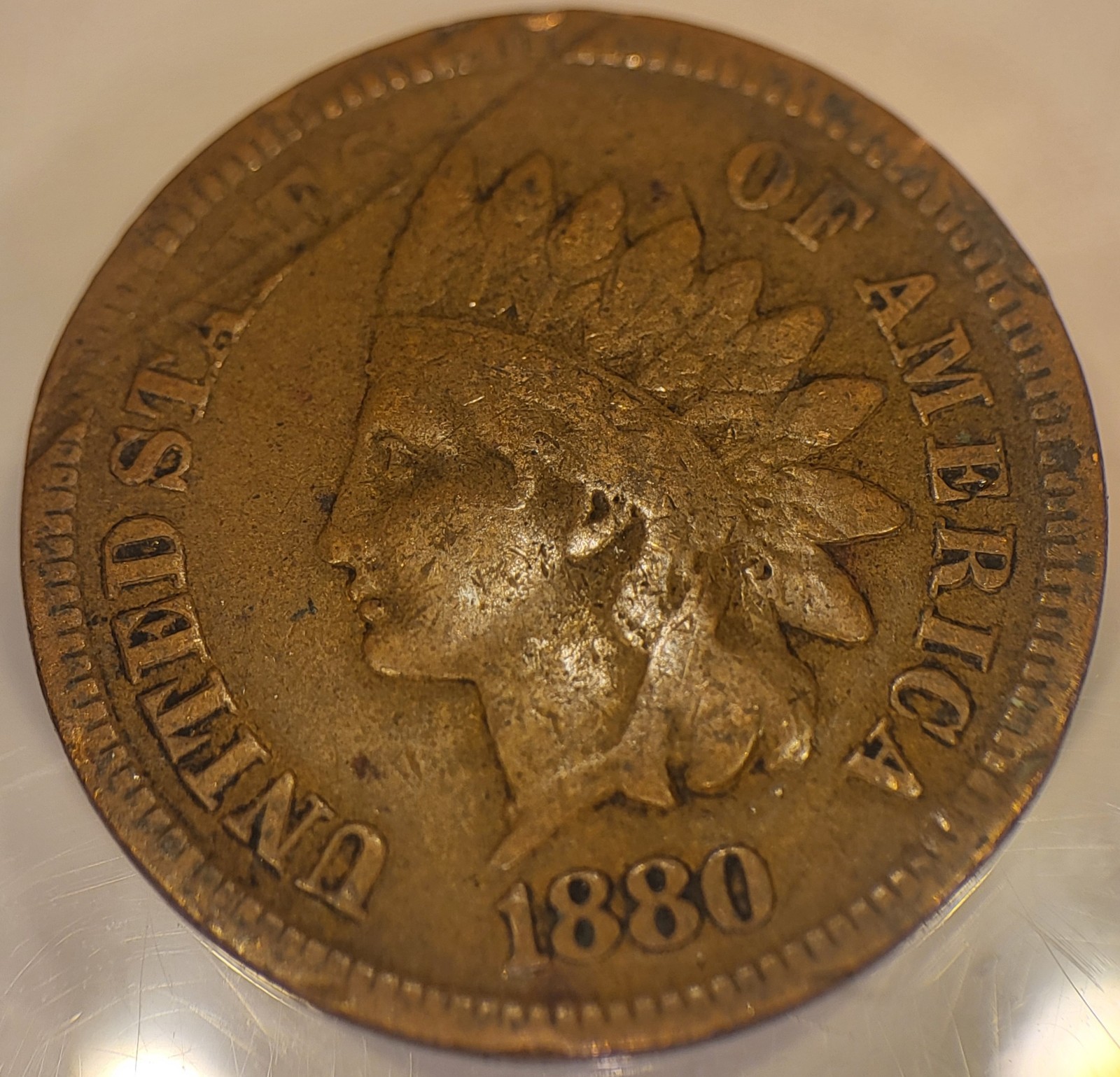 1880 1C BN Indian Cent Penny! Top Has Some Sort Of Mark Through It On Obverse