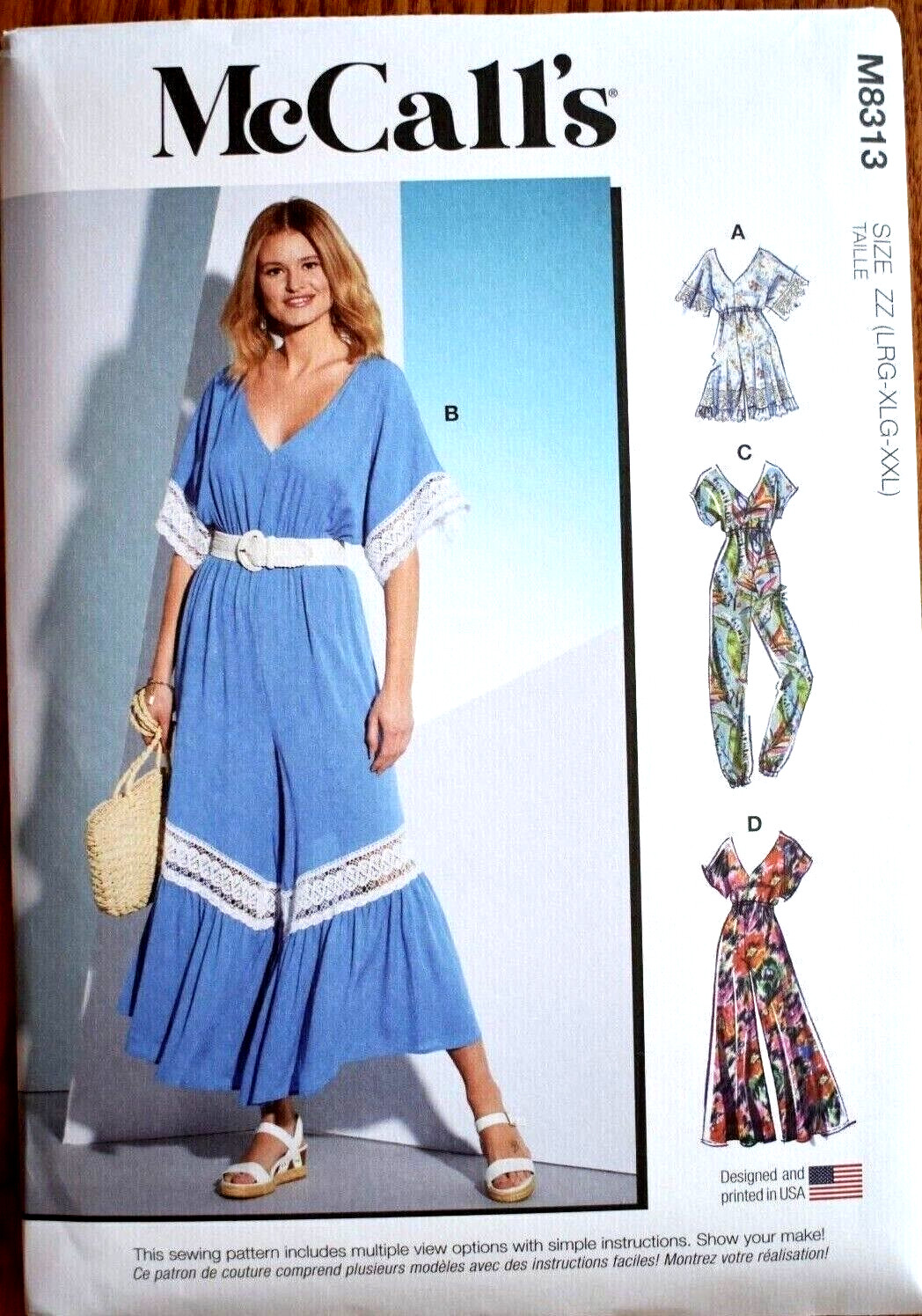 MCCALLS PATTERN  8313 JUMPSUIT ROMPER  MISSES SIZES  LARGE XLARGE XXLARGE  UNCUT
