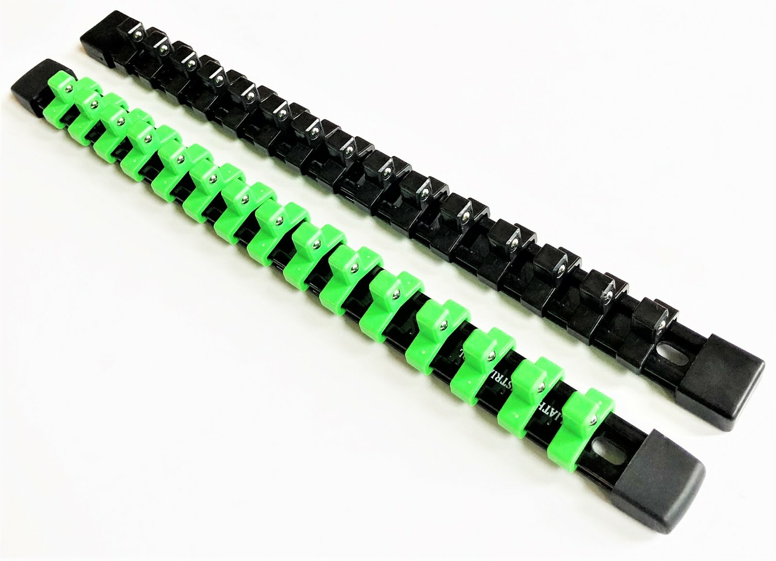 6 GOLIATH INDUSTRIAL ABS MOUNTABLE SOCKET RAIL RACK HOLDER ORGANIZER GREEN/BLACK