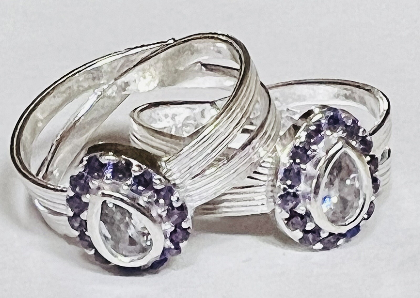 Purple drop CRYSTAL 925 Sterling Silver Toe Ring Pair India Bichiya ADJUSTABLE