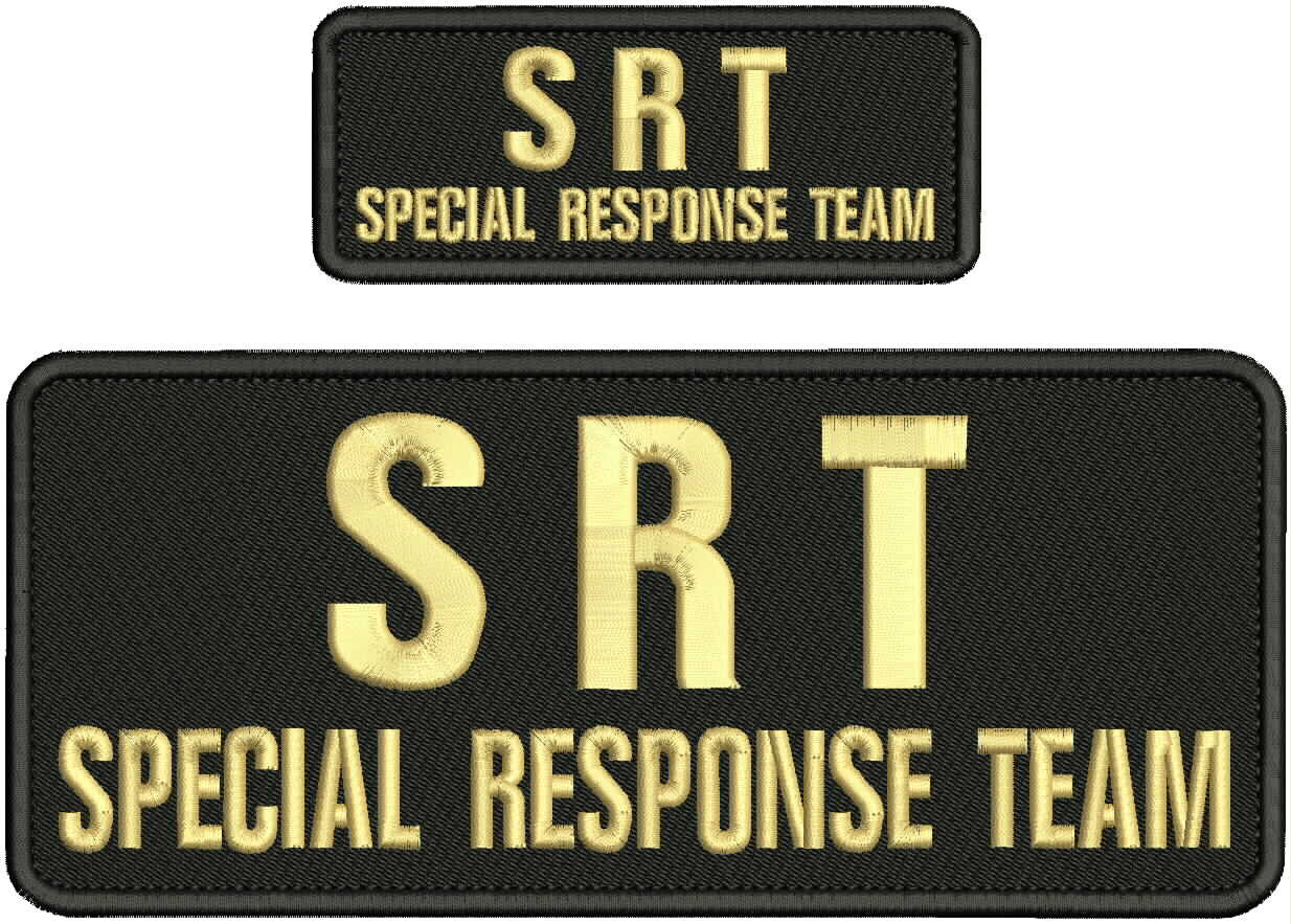 S R T/SPECIAL/RESPONSE/TEAM EMB PATCH 4X10 AND 2X5 hook on back tan ON BLACK