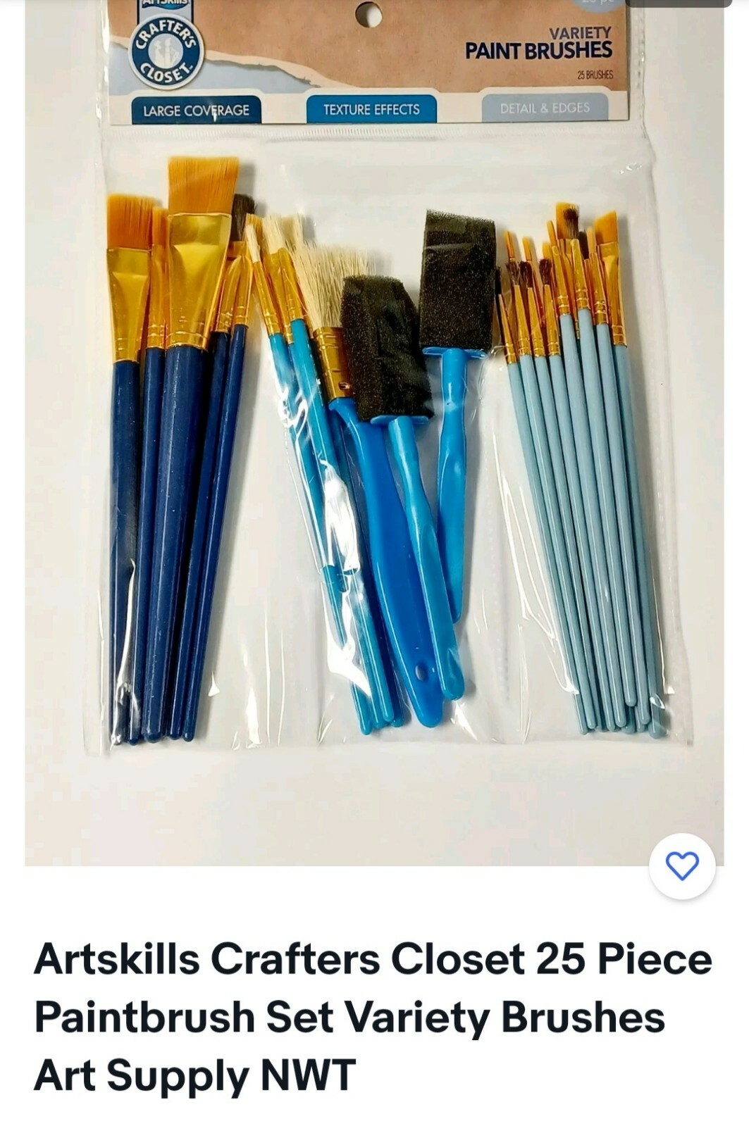 Artskills Crafters Closet 25 Piece Paintbrush Set Variety Brushes Art Supply NWT