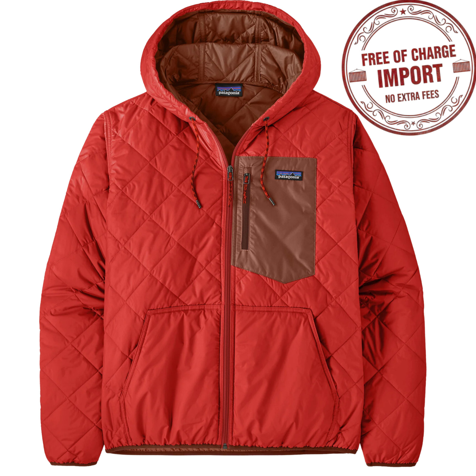 NEW! Patagonia Men's Diamond Quilted Bomber Hoody, Water Resistant, Amanita Red