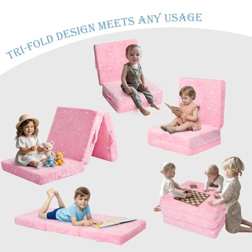 Glow Foldable Floor Mattress for Kids, Trifold Nap Mat for 75x25x3" Unicorn
