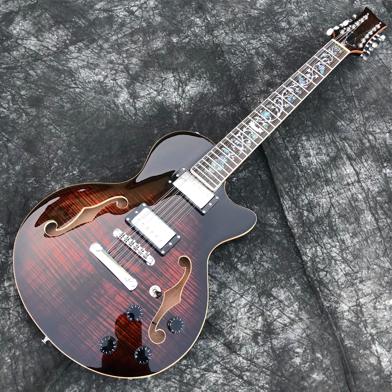 NEW Grote 12 Strings Brown Flame Maple Semi Hollow Jazz Electric Guitar