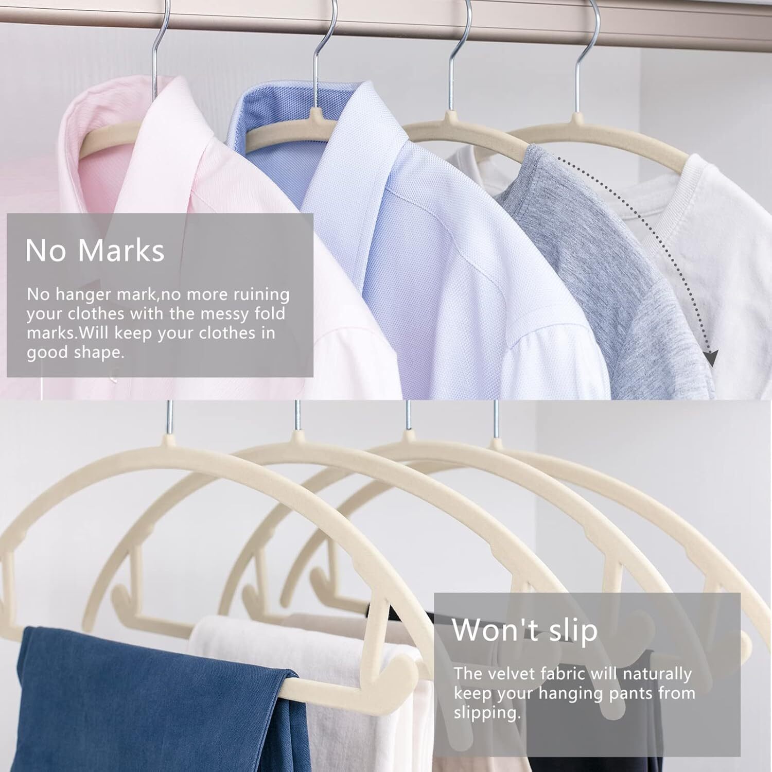 Premium Velvet Hangers (Pack of 50) Heavy Duty Chrome Plated Hooks.