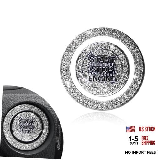 Bling Car One-Button Start Button Bezel Decoration Kit, Ignition 2 PCS White