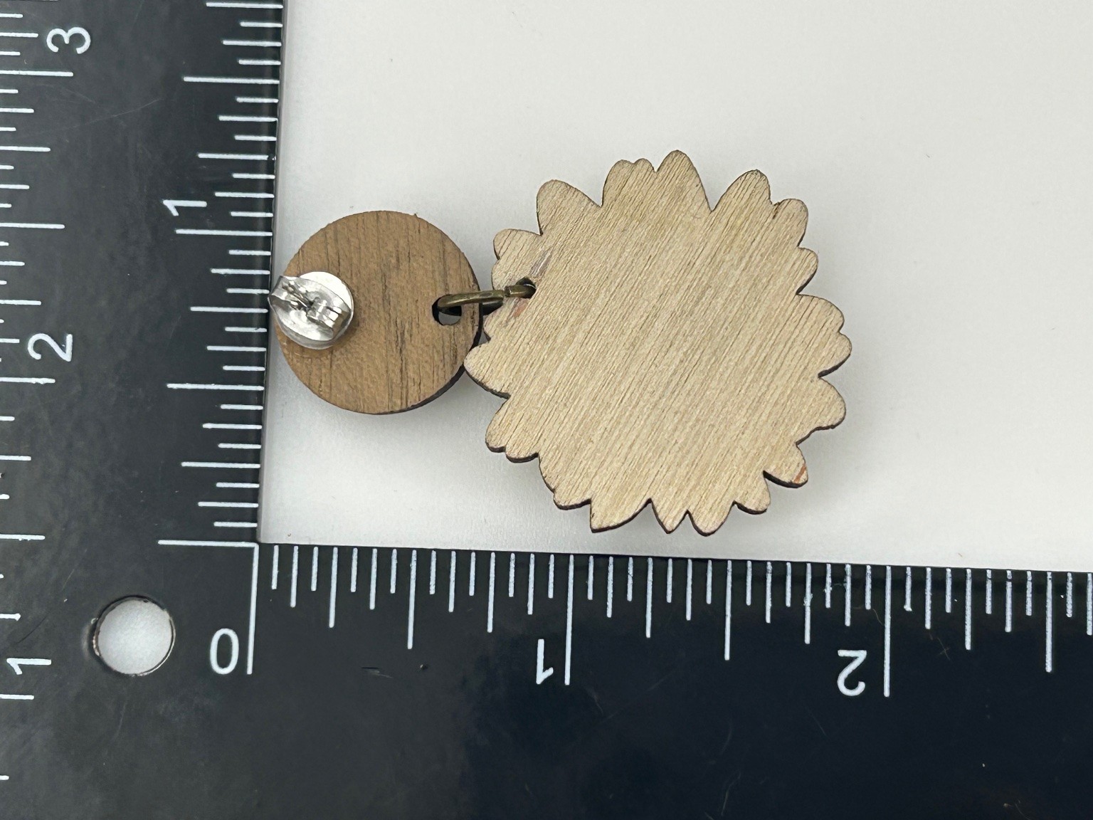 Sunflower Dangle Drop Earrings Silver Tone Wood Floral Rustic