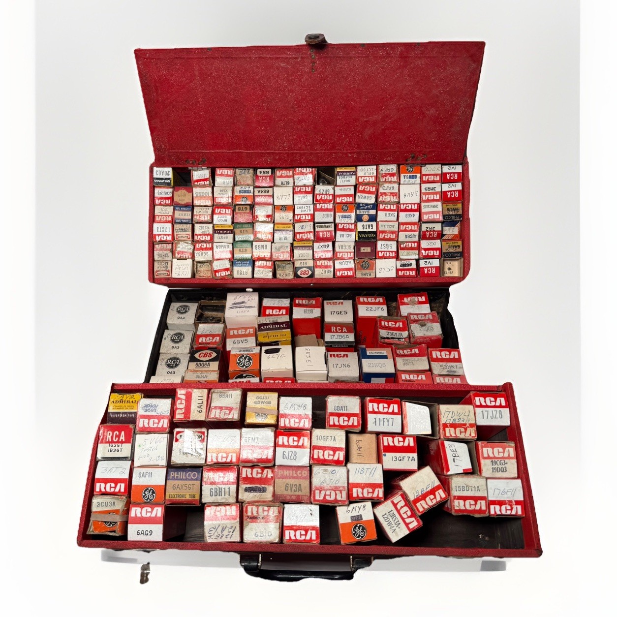 Vintage RCA  Radio TV Repairman Vacuum Tube Caddy Case Tool Box With 160+ Tubes