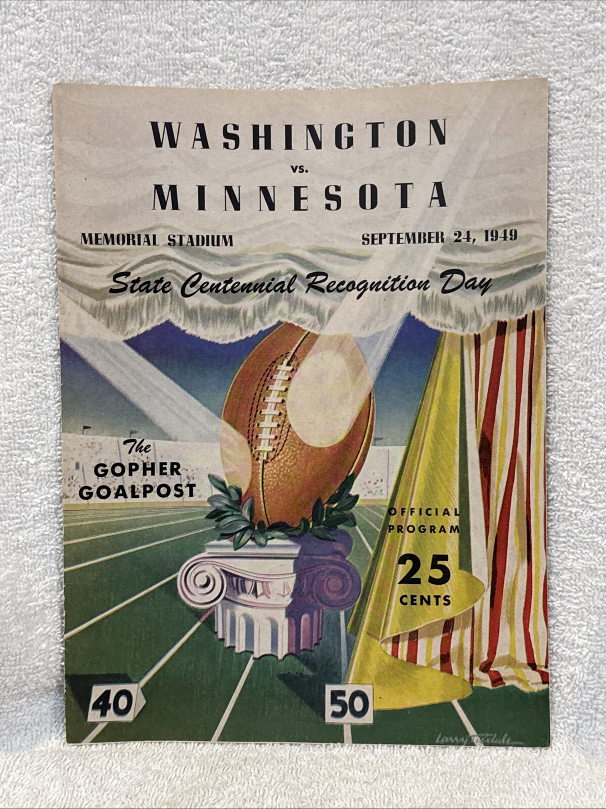 VINTAGE 9-24-1949 Minnesota Gophers vs. Washington Huskies FB Prog, Bud Grant!