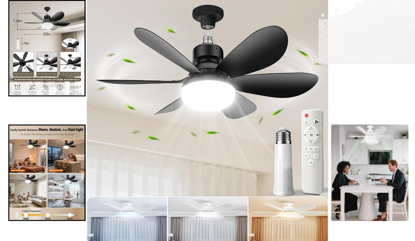 Quiet 2-in-1 Ceiling Fan Light with Remote - Modern Energy-Efficient Design