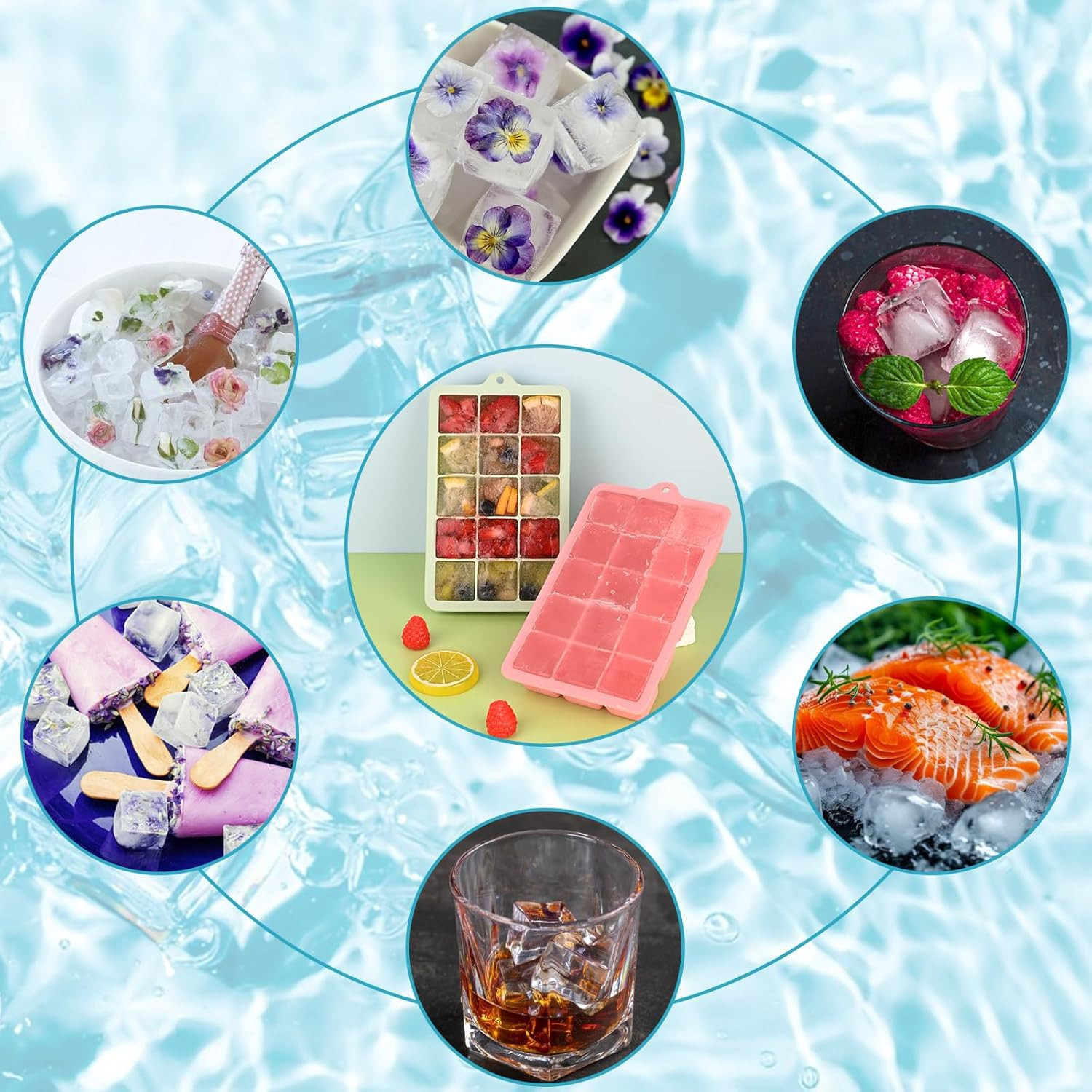 2 Pack Silicone Ice Cube Tray, Medium Size Ice Cube Trays for Freezer, Stackable