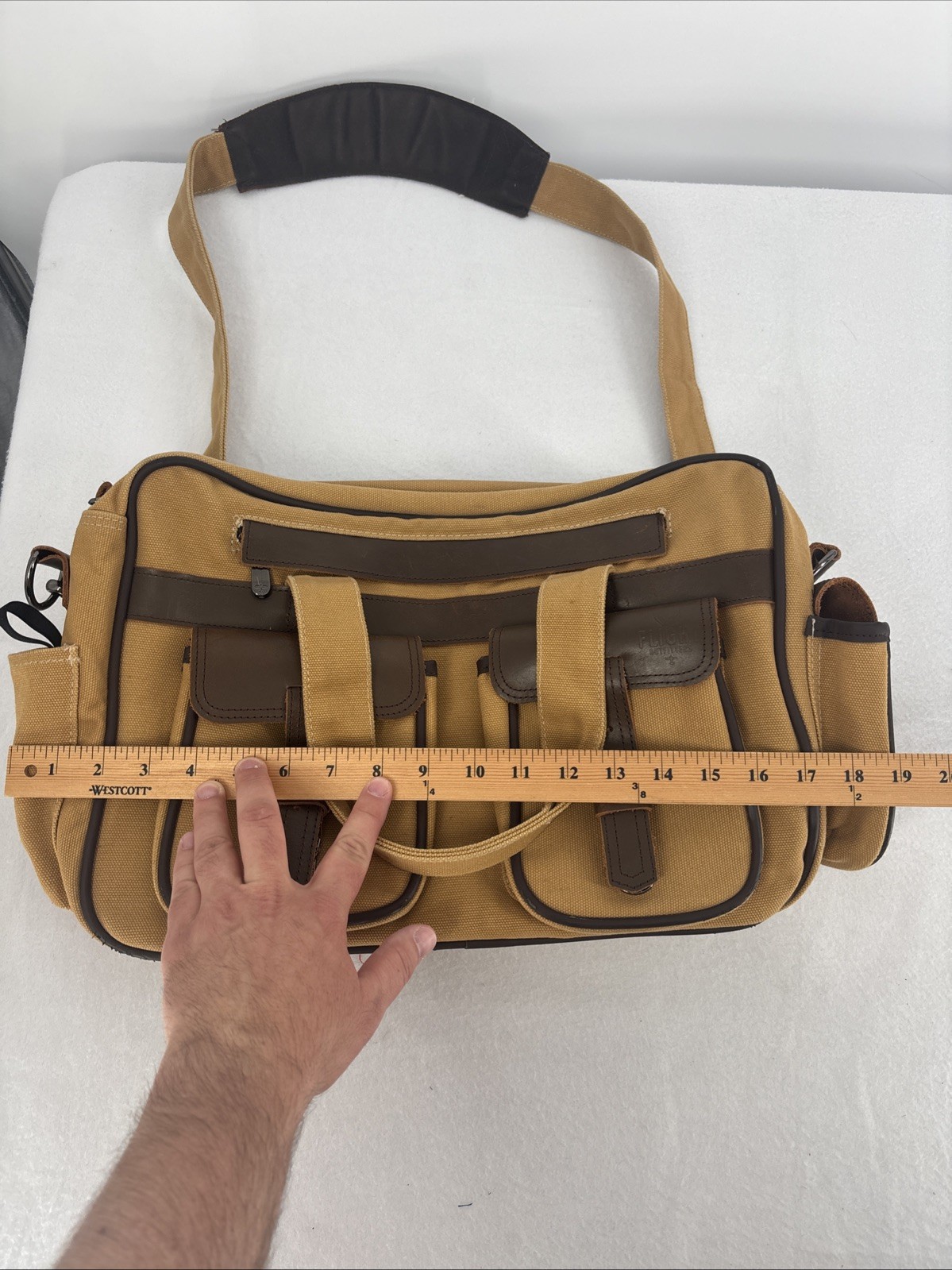 FLIGHT OUTFITTERS Bush Pilot Folio Canvas/Leather Flight Bag w/ Shoulder Strap