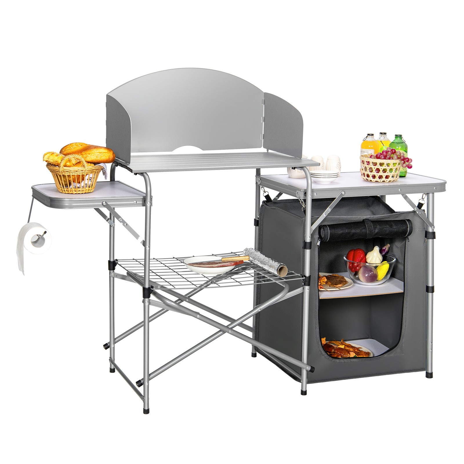 Portable Outdoor BBQ Grilling Stand Foldable Camping Table w/Windscreen Bag