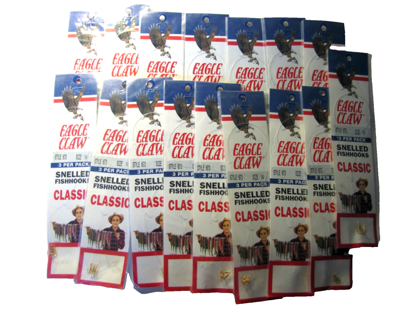 EAGLE CLAW SNELLED FISHHOOKS STYLE 673 SIZE 14     2 packages 3 hooks in each