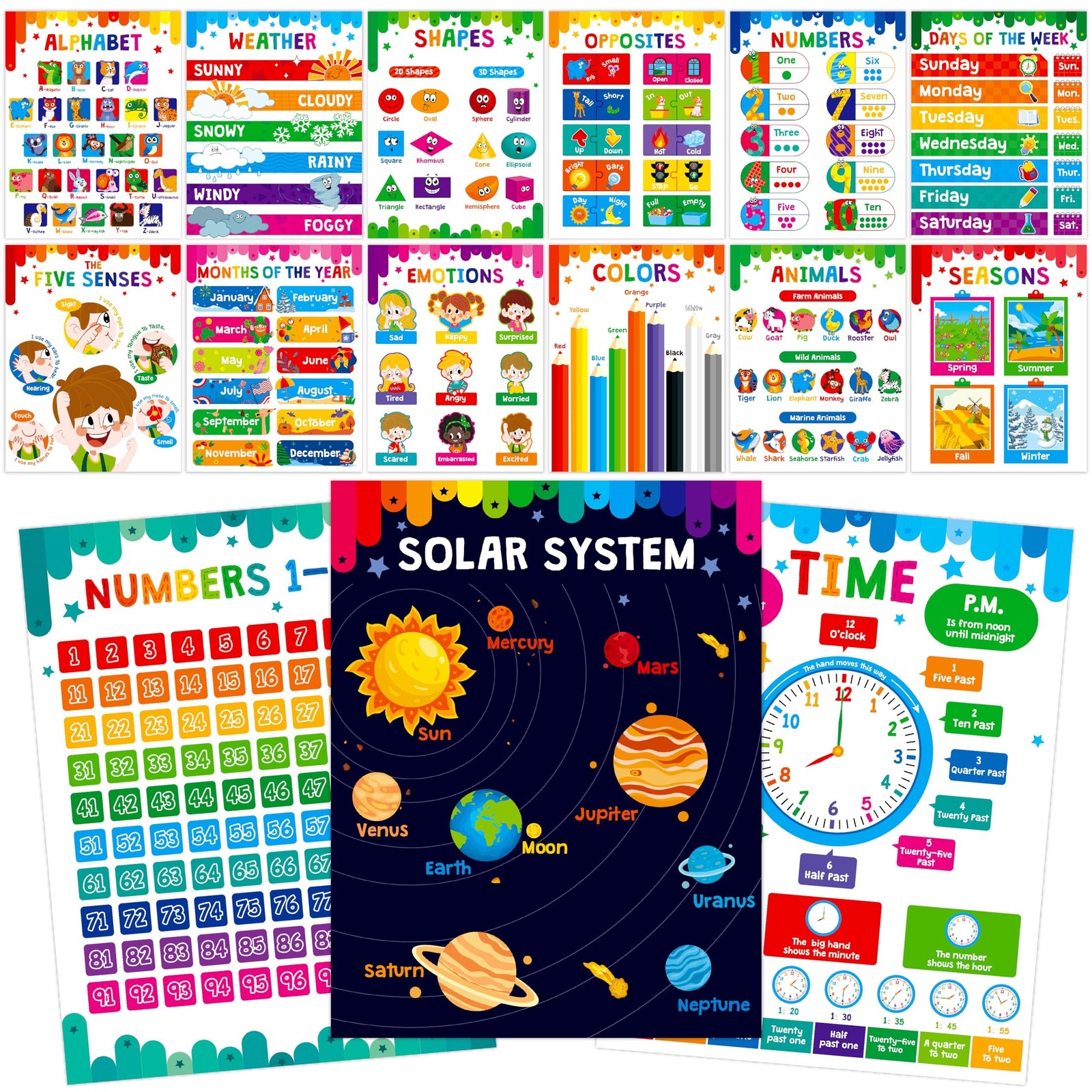 15 Packs Educational Poster, Thick Early Learning Posters Waterproof & Tear P...