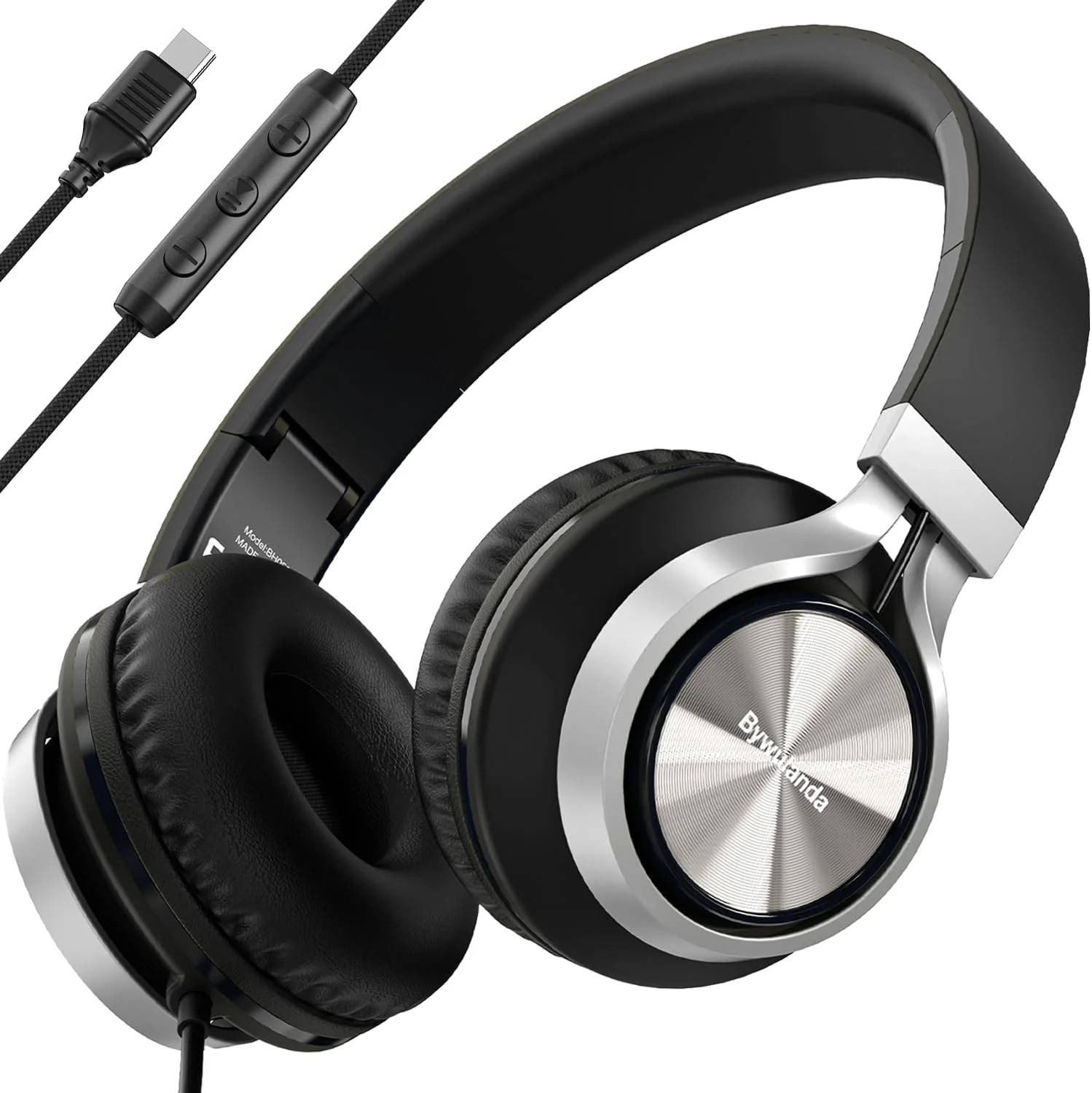 Bywulanda USB C Headphones with Microphone, Wired Over-Ear for School | Volume C