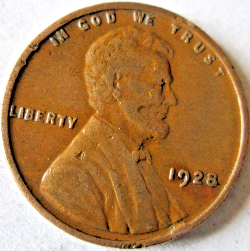 1928-P WHEAT CENT, VF CONDITION, BROWN COLOR, CIRCULATED