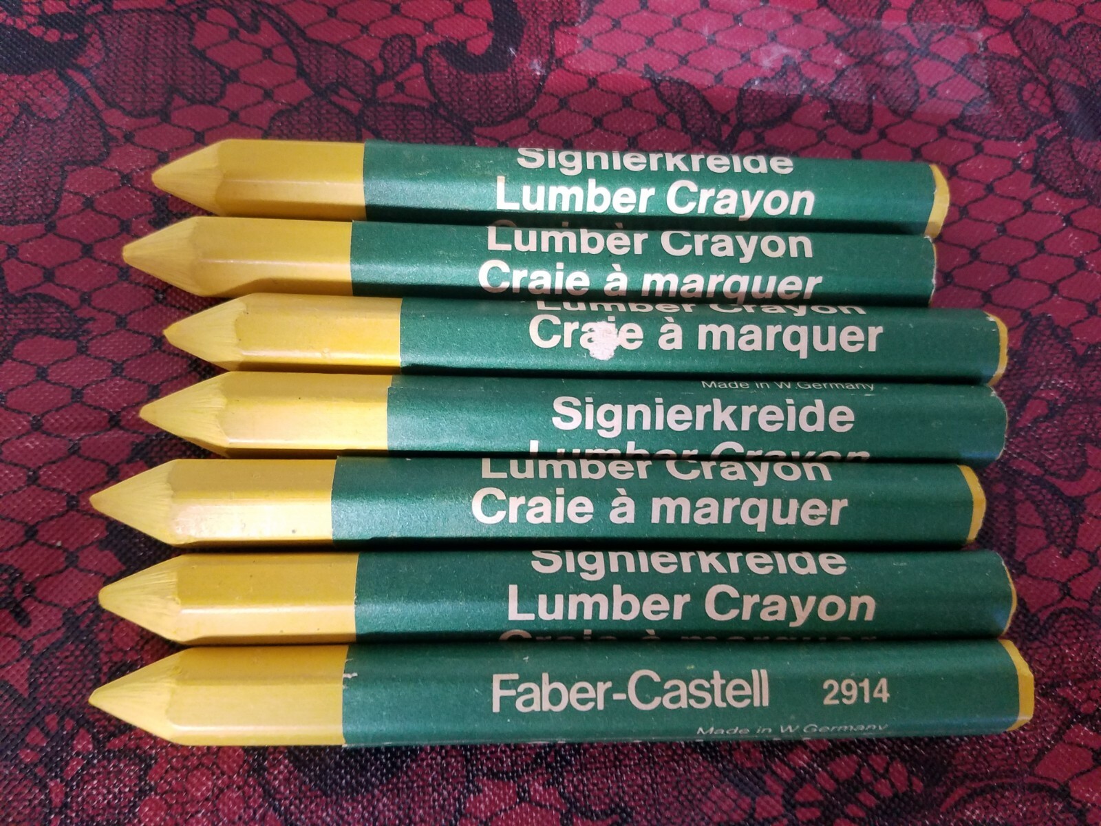 7 Vintage Unused Faber-Castell 2914 Yellow Lumber Crayons West Germany Made