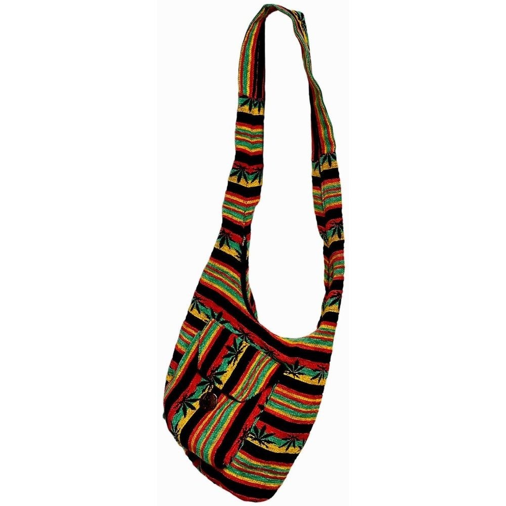 Guatemala Handmade Shoulder Bag w/Jamaican Motif  Zippered Bag and Button Pocket