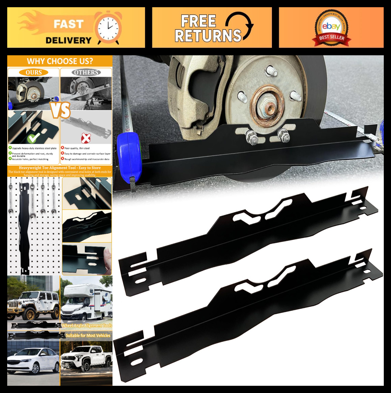 2PCS Heavy Duty Wheel Alignment Tools Kit - Accurate Camber Toe Measurement Plat