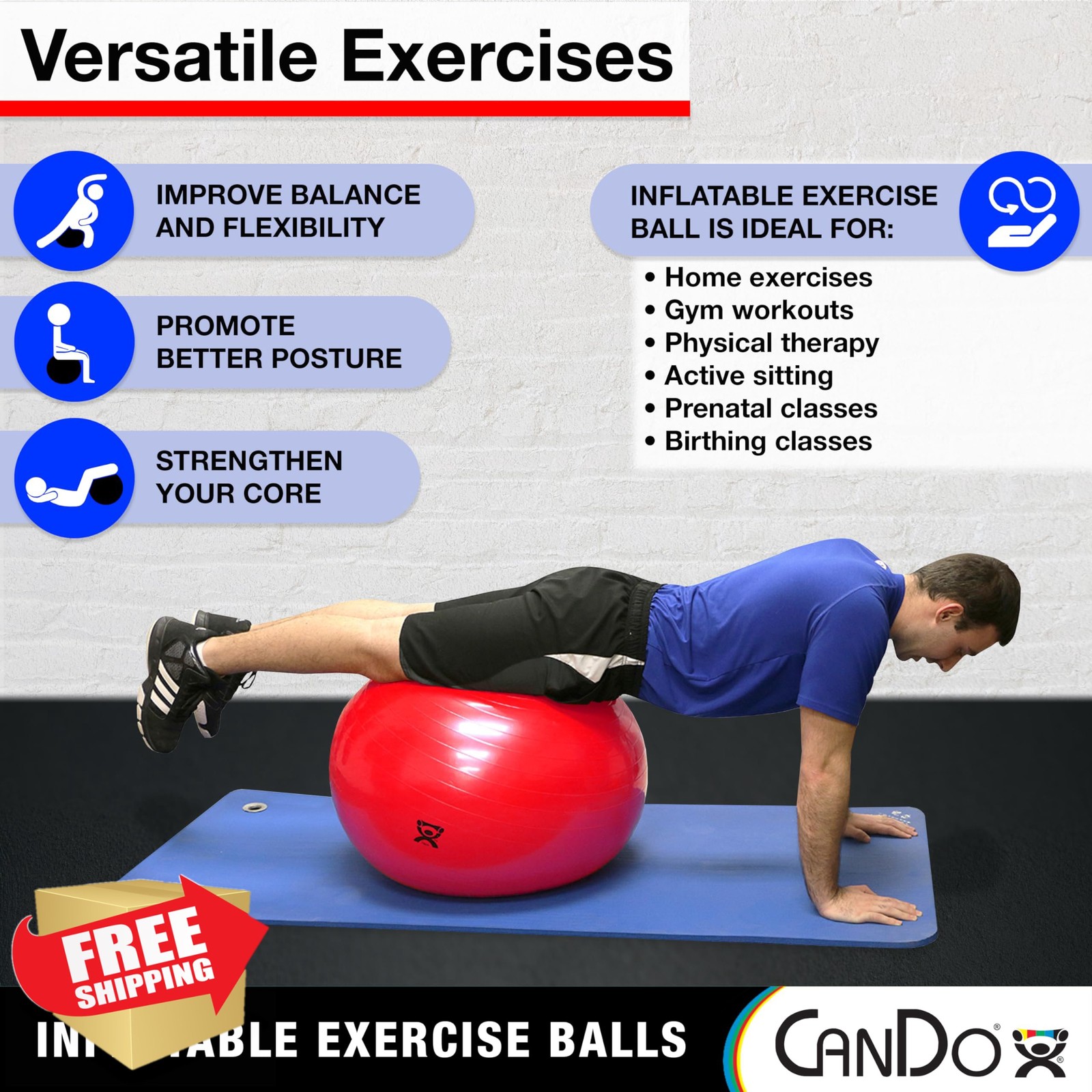 Cando Blue Inflatable Exercise Ball 12" Diameter 300lb Weight Capacity