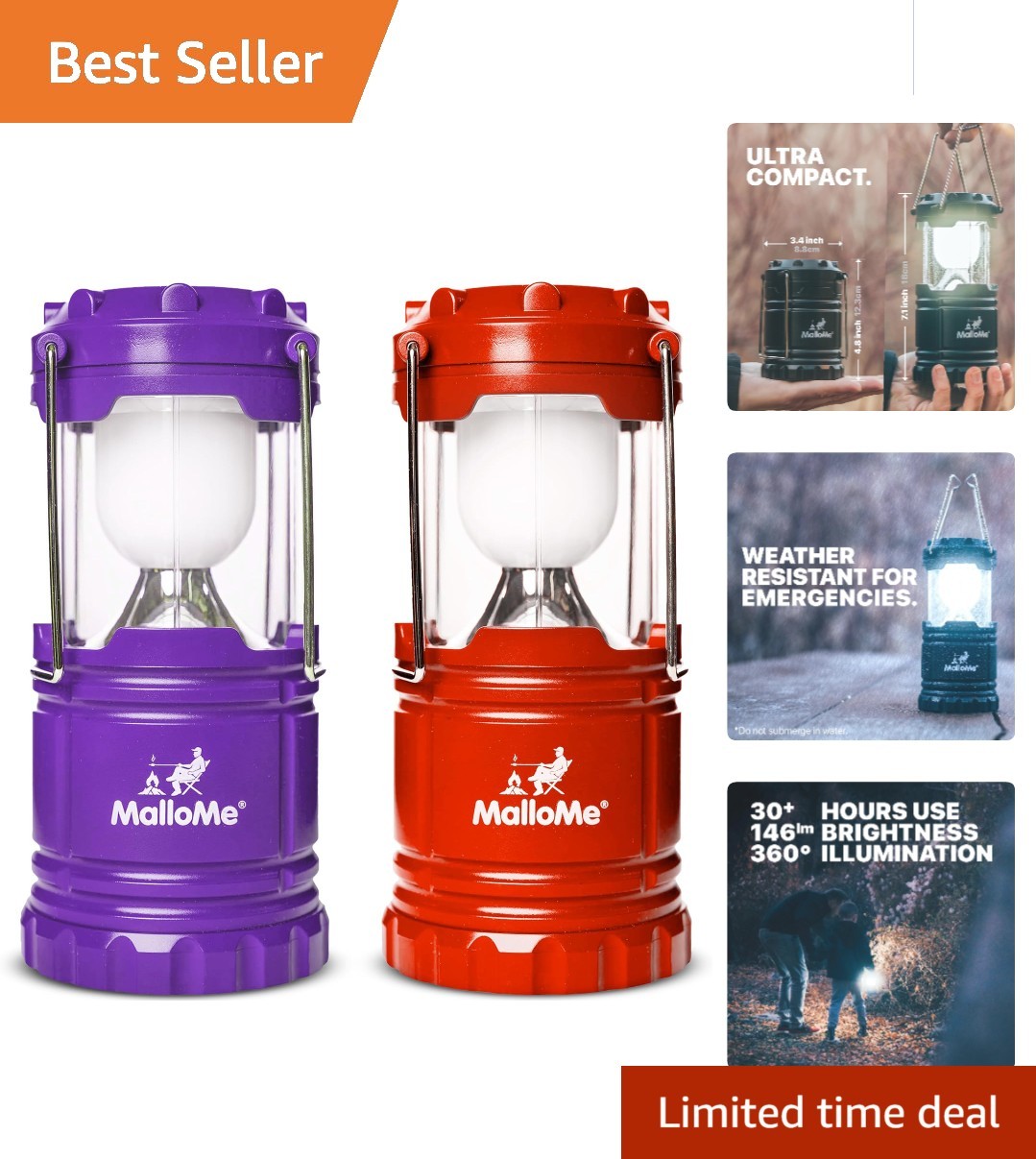 Perfect Gift Set 2-Pack Camping Lanterns - Red & Purple for All Situations