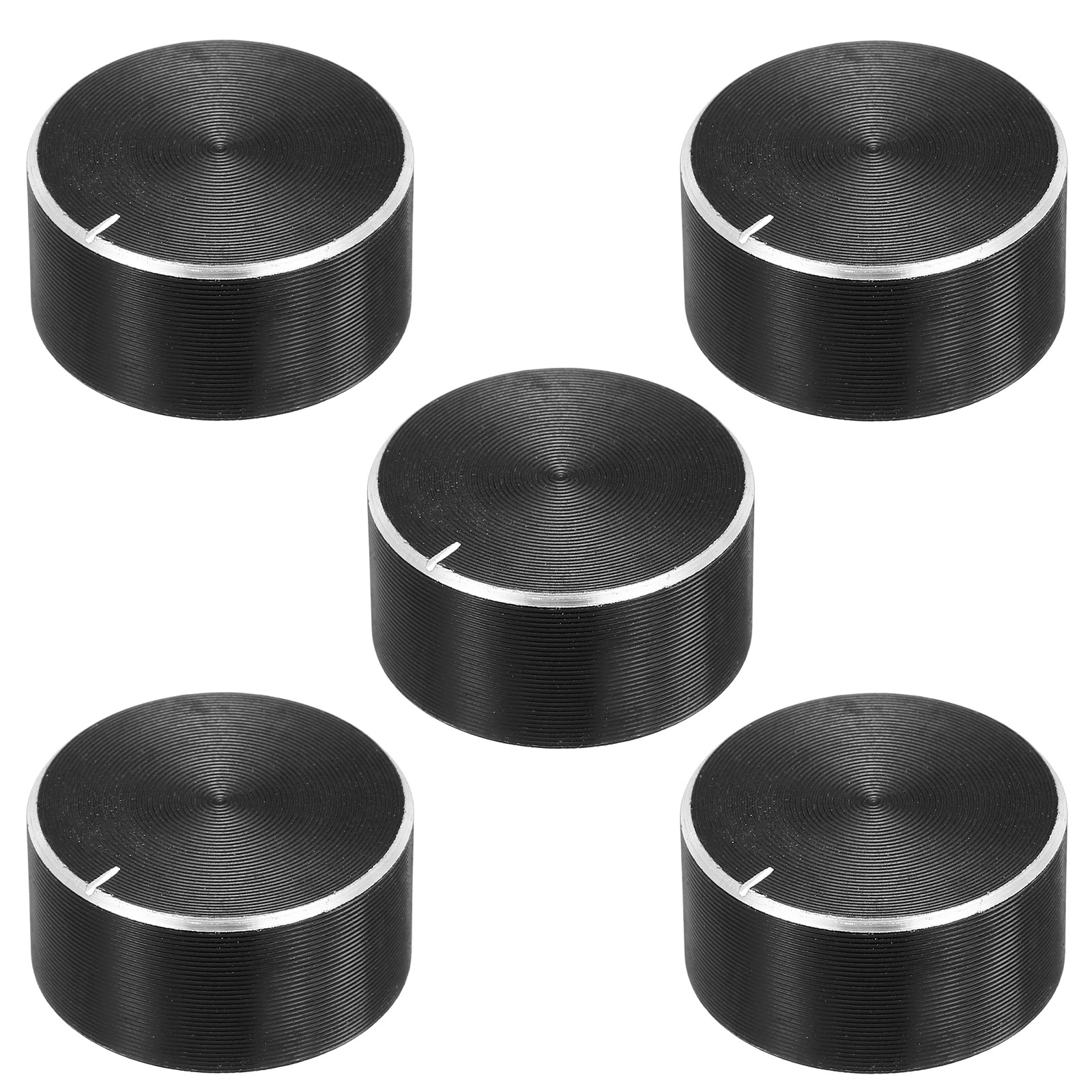 5pcs Potentiometer Knob Knurled Shaft Black Tone Aluminum Smooth 26mmx13mm
