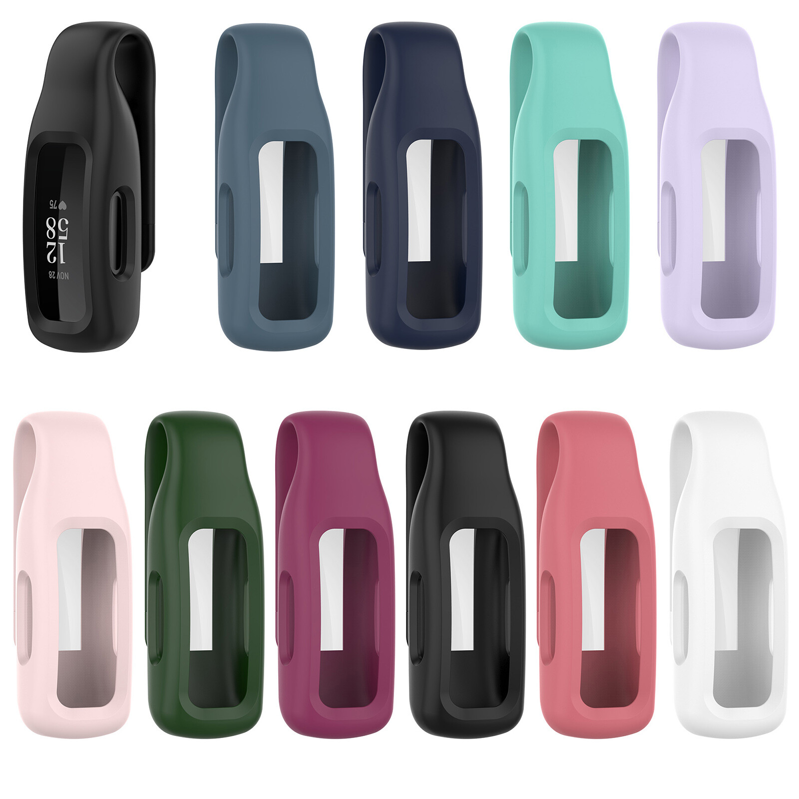 For Fitbit inspire2 Soft Silicone Case Integrated Stainless Steel Clip Holde