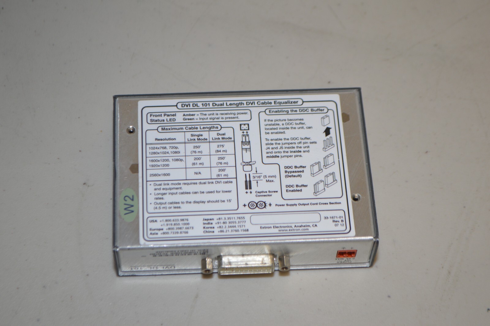 Extron DVI DL 101 Cable Equalizer #W6097