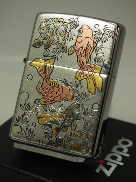 ZIPPO Oil Lighter Goldfish Silver Electroformed Plate Japan New