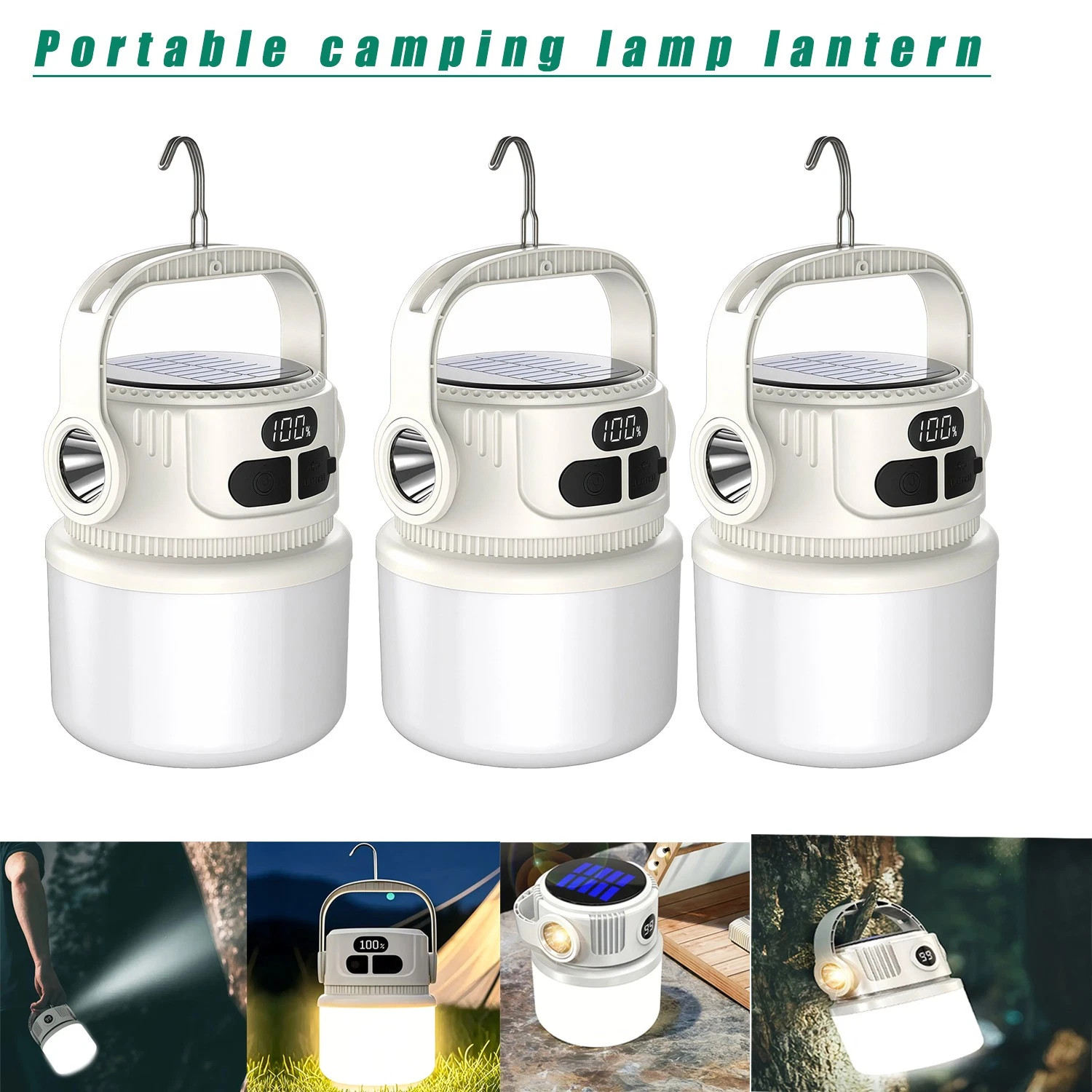 1-5x Rechargeable Solar Powered LED Camping Lantern Flashlight Lamp Power Bank