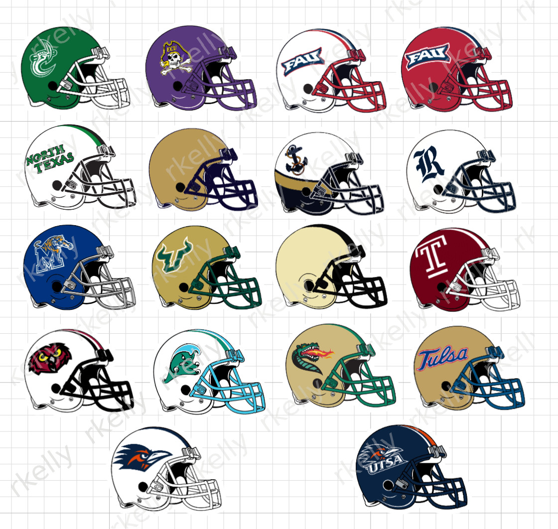 NCAA FOOTBALL HELMET SET MAGNETS - American Athletic Conference - 18 magnets