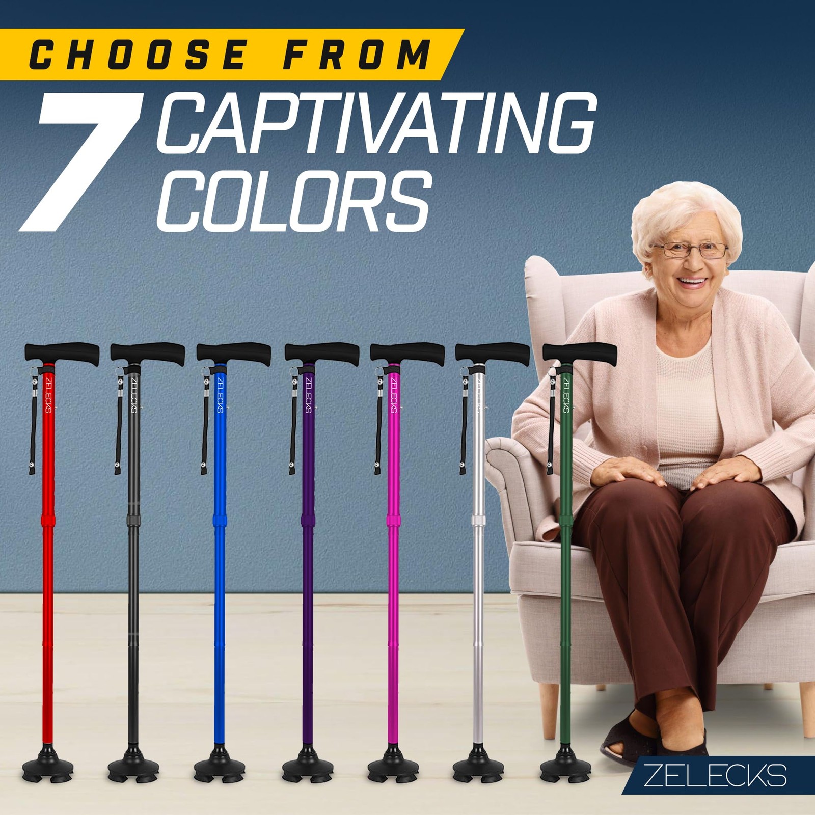 ZELECKS Walking Cane for Women & Men - Self Standing Adjustable Folding Cane