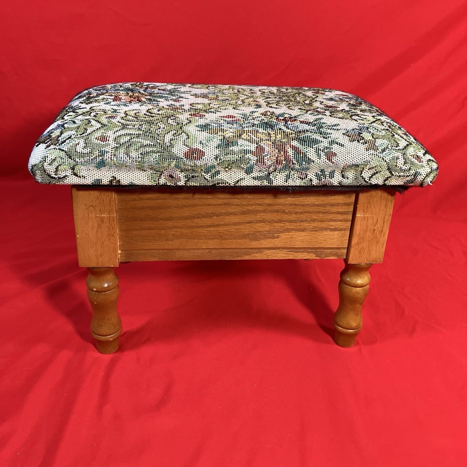 Decorative French Country Footstool / Floral Tapestry / Oak / Removable Legs