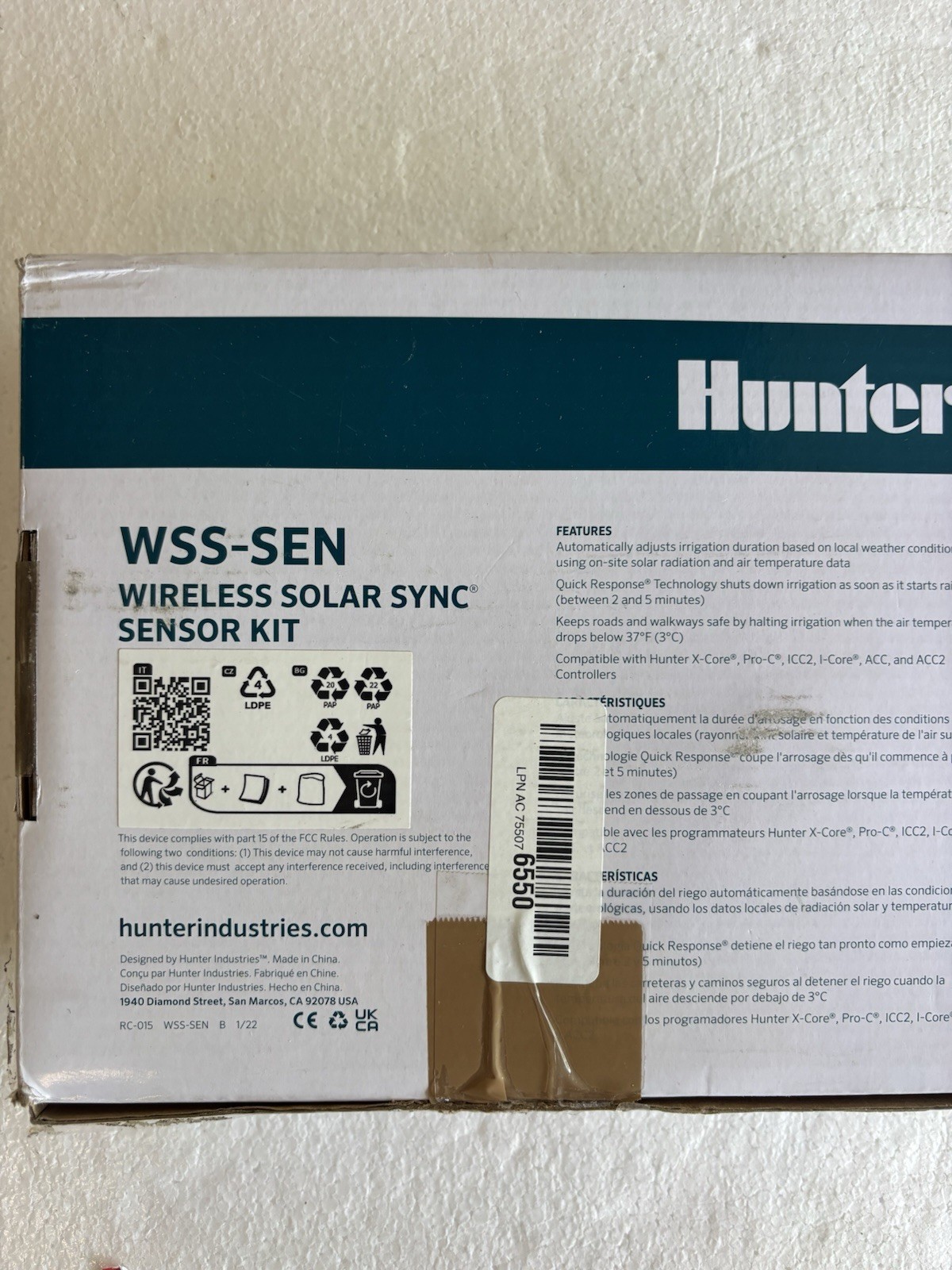 Hunter WSS-SEN Wireless Solar Sync Rain Sensor Kit