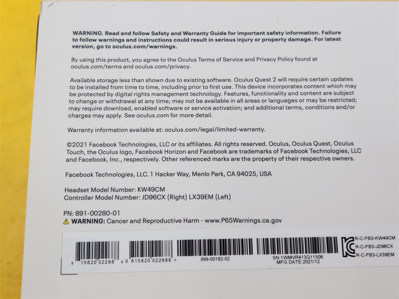 ⭐️⭐️⭐️⭐️⭐️ Oculus Quest 2 **OEM BOX ONLY** w Manuals