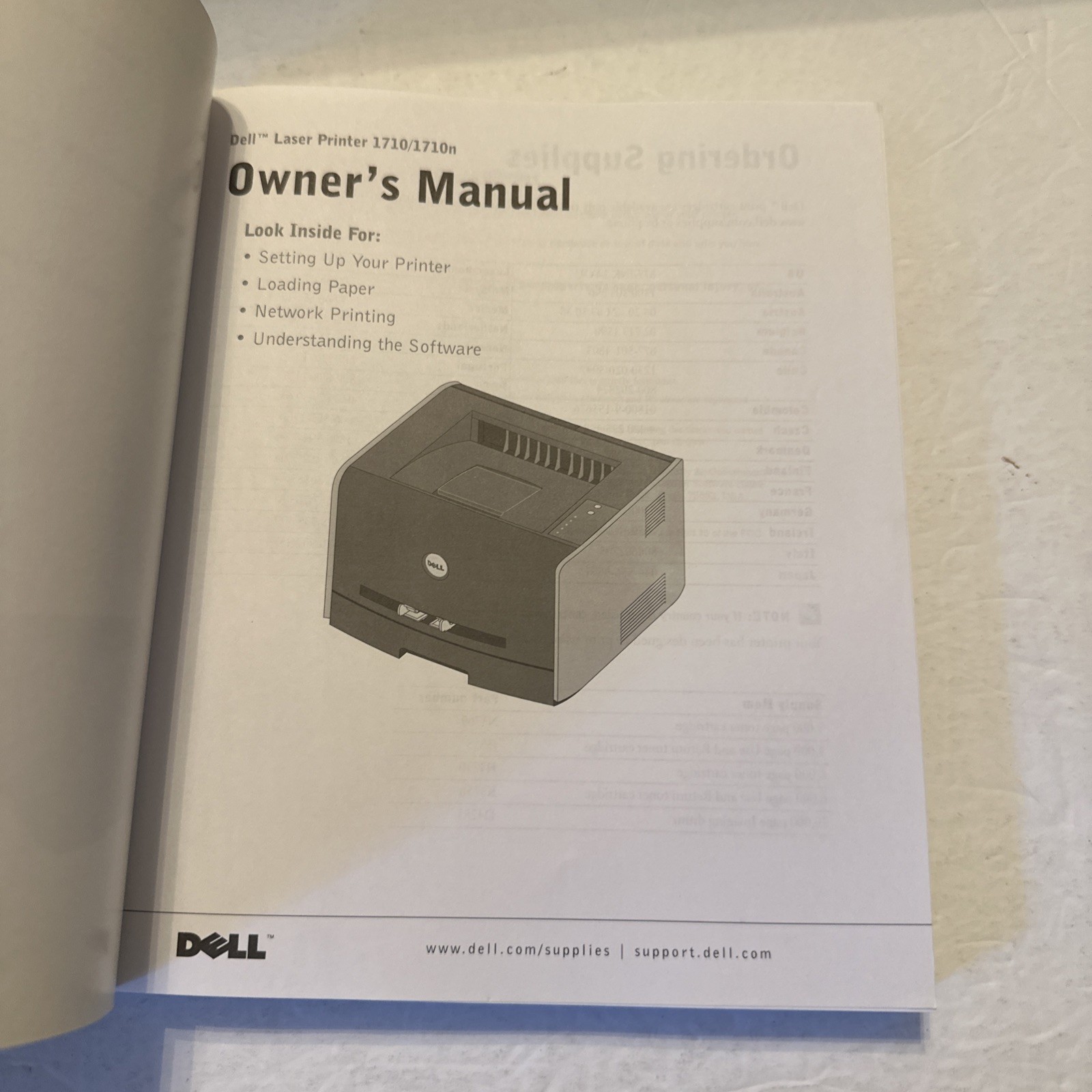Dell 1710 Laser Printer Owners Manual 2005