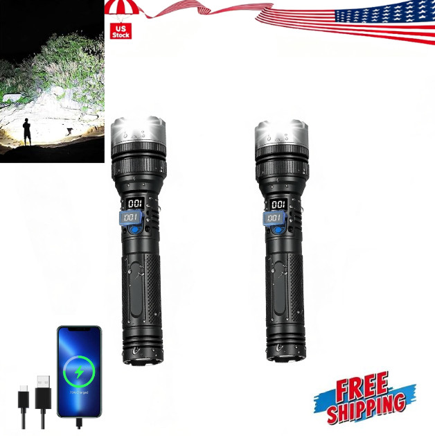 Handheld LED Tactical Digital Display USB Rechargeable Waterproof Outdoor Light