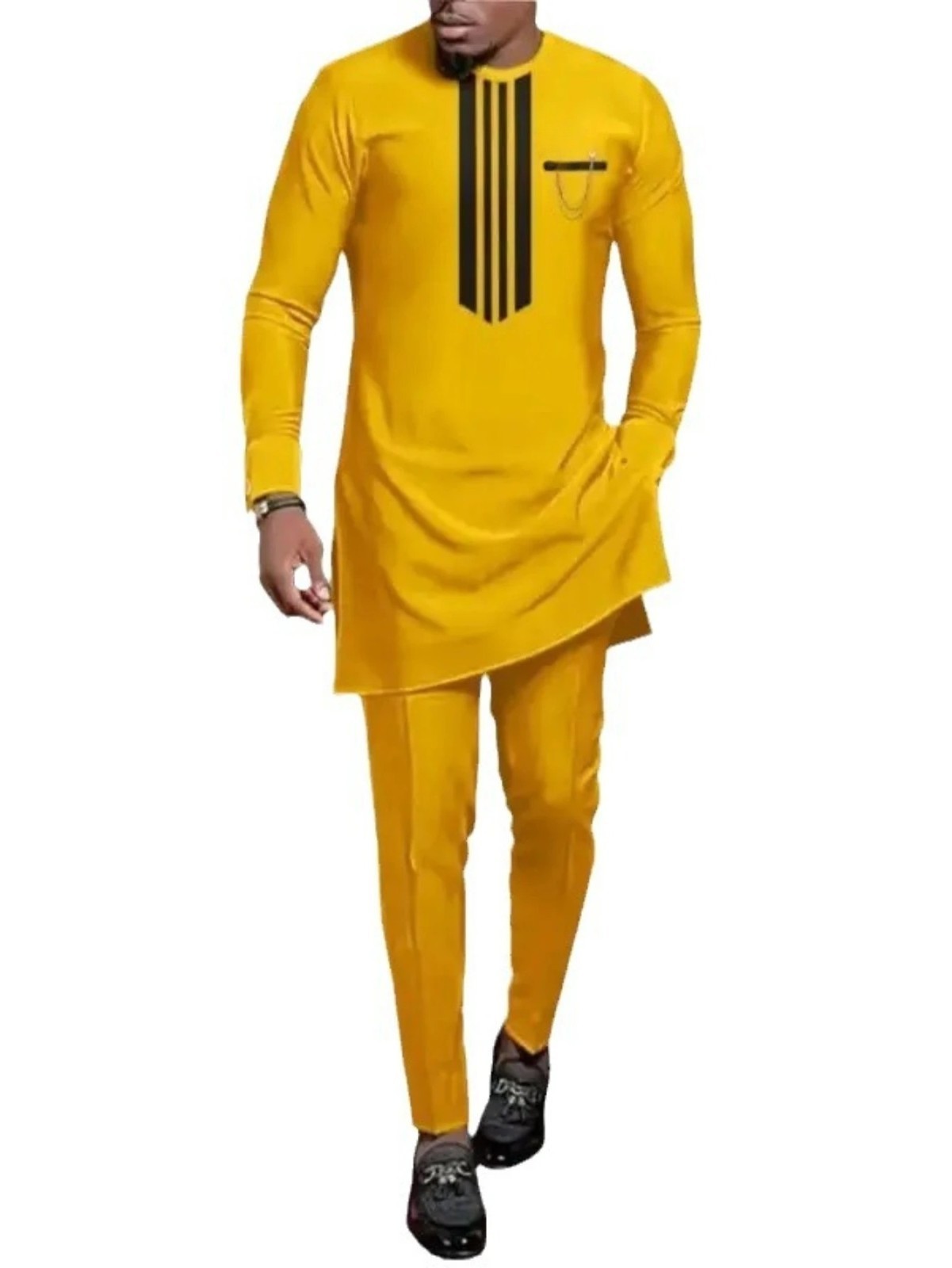 African Men Dashiki Long Sleeve 2 Piece Set Traditional Africa Clothing Suits