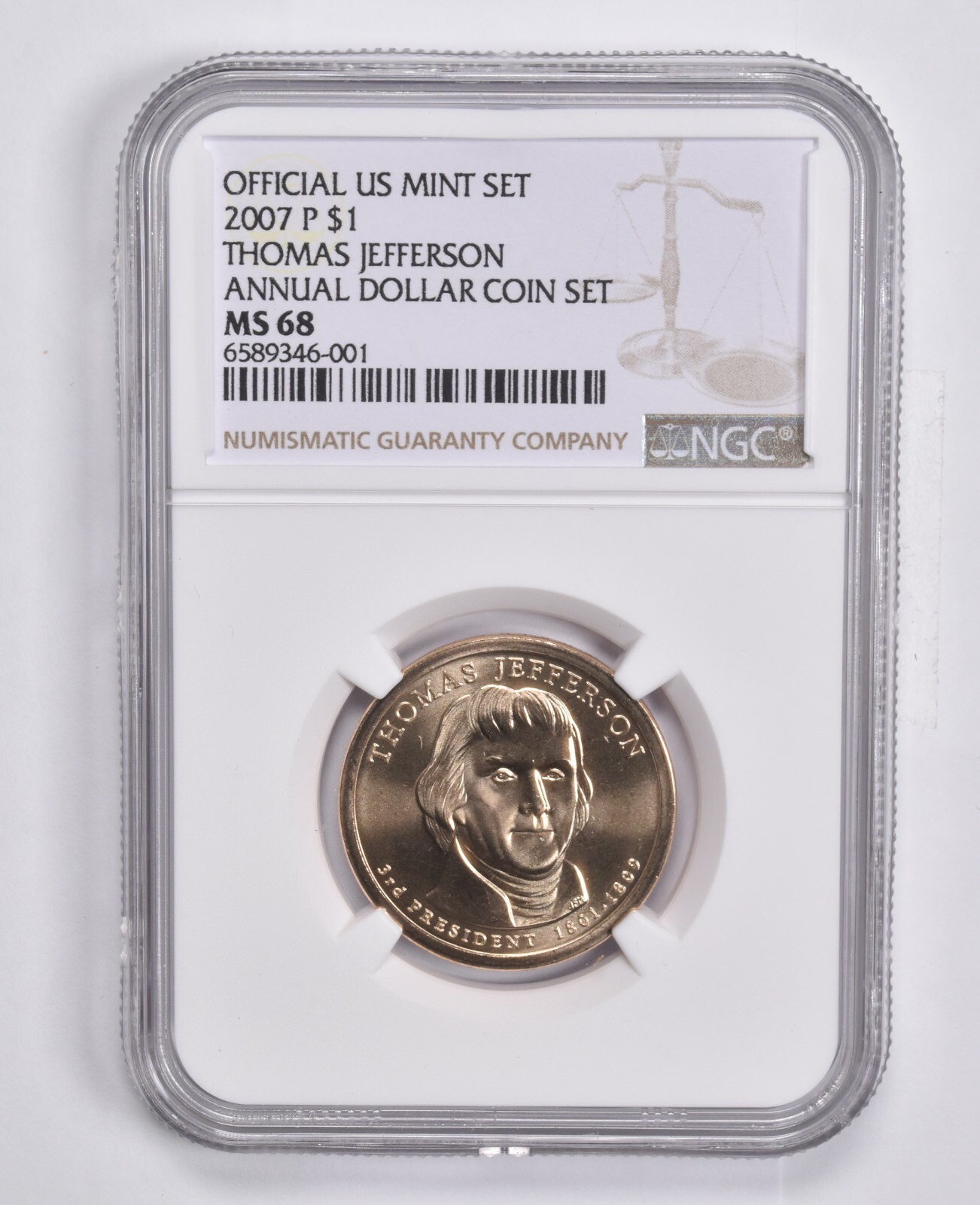 MS68 2007-P Thomas Jefferson Annual Set Presidential Dollar NGC US Mint