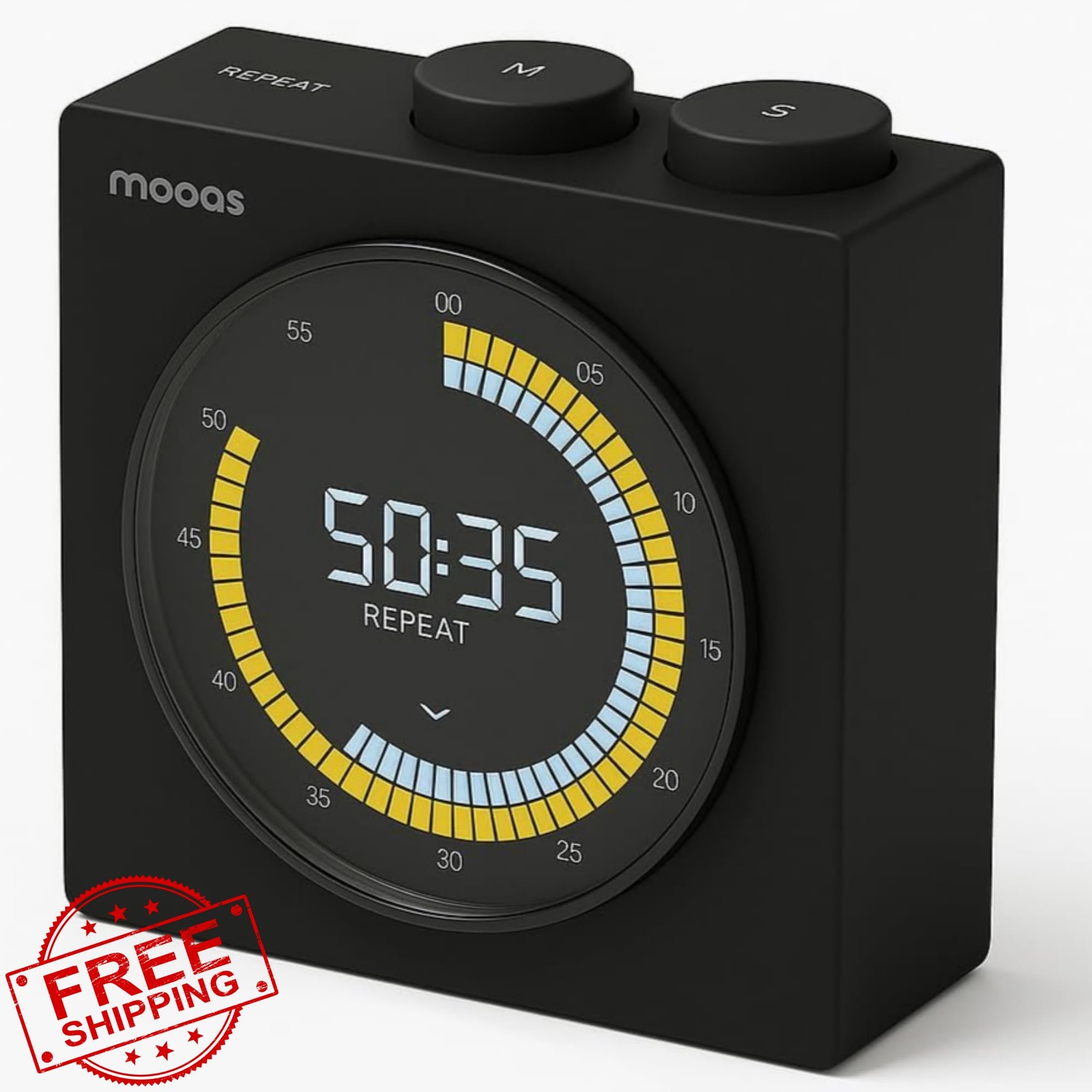 mooas Visual Timer Rechargeable LCD Large Display Pomodoro Study Black