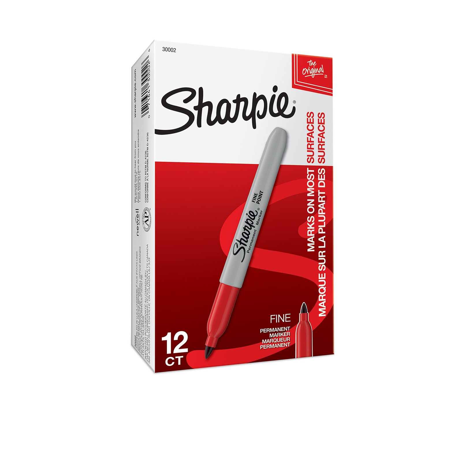 Sharpie Permanent Markers 12 Count Red Fine Tip Quick Dry Resists Water Fading