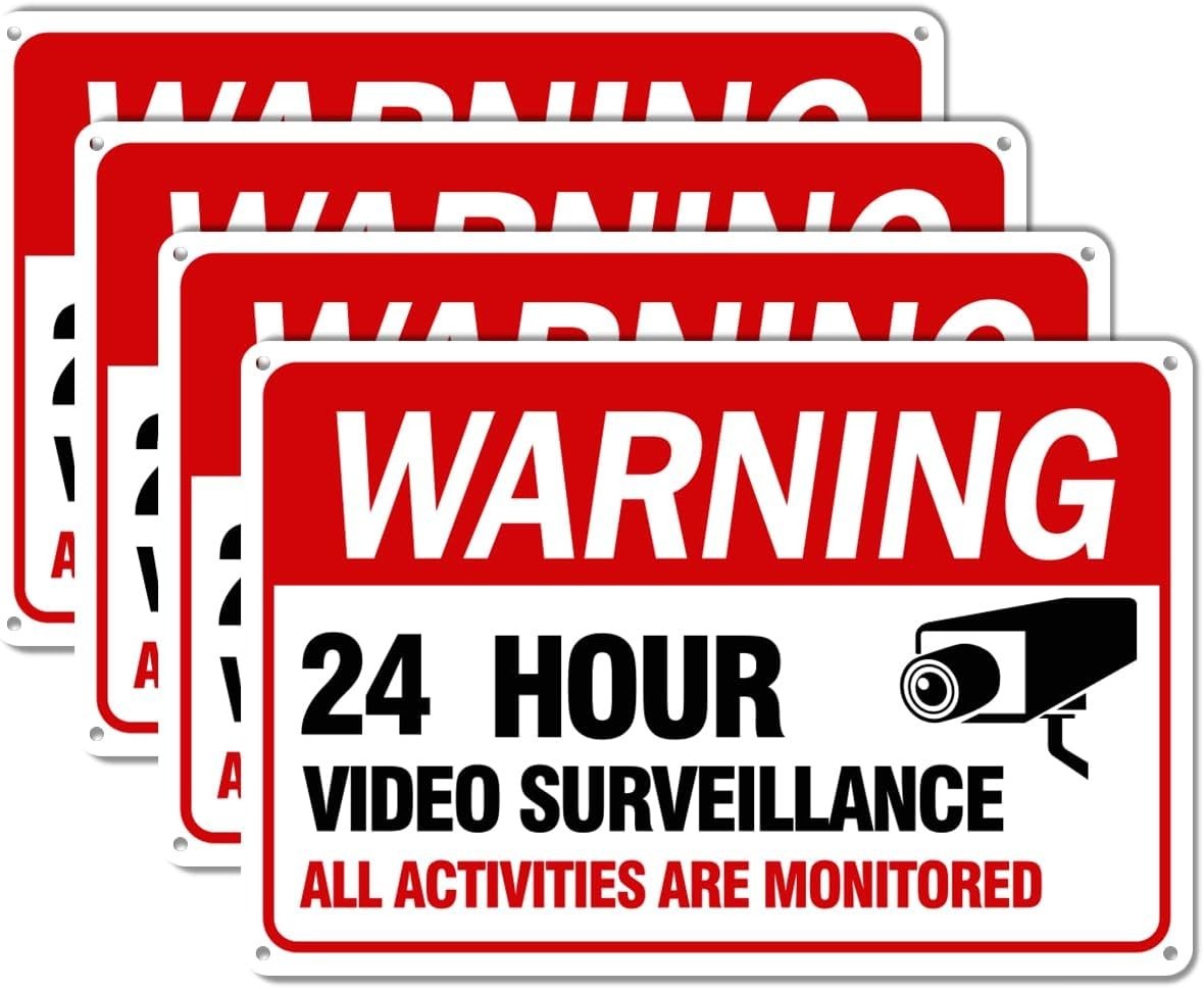 4 Pack 12x8" Video Surveillance Signs 24Hr Reflective Waterproof Security Camera