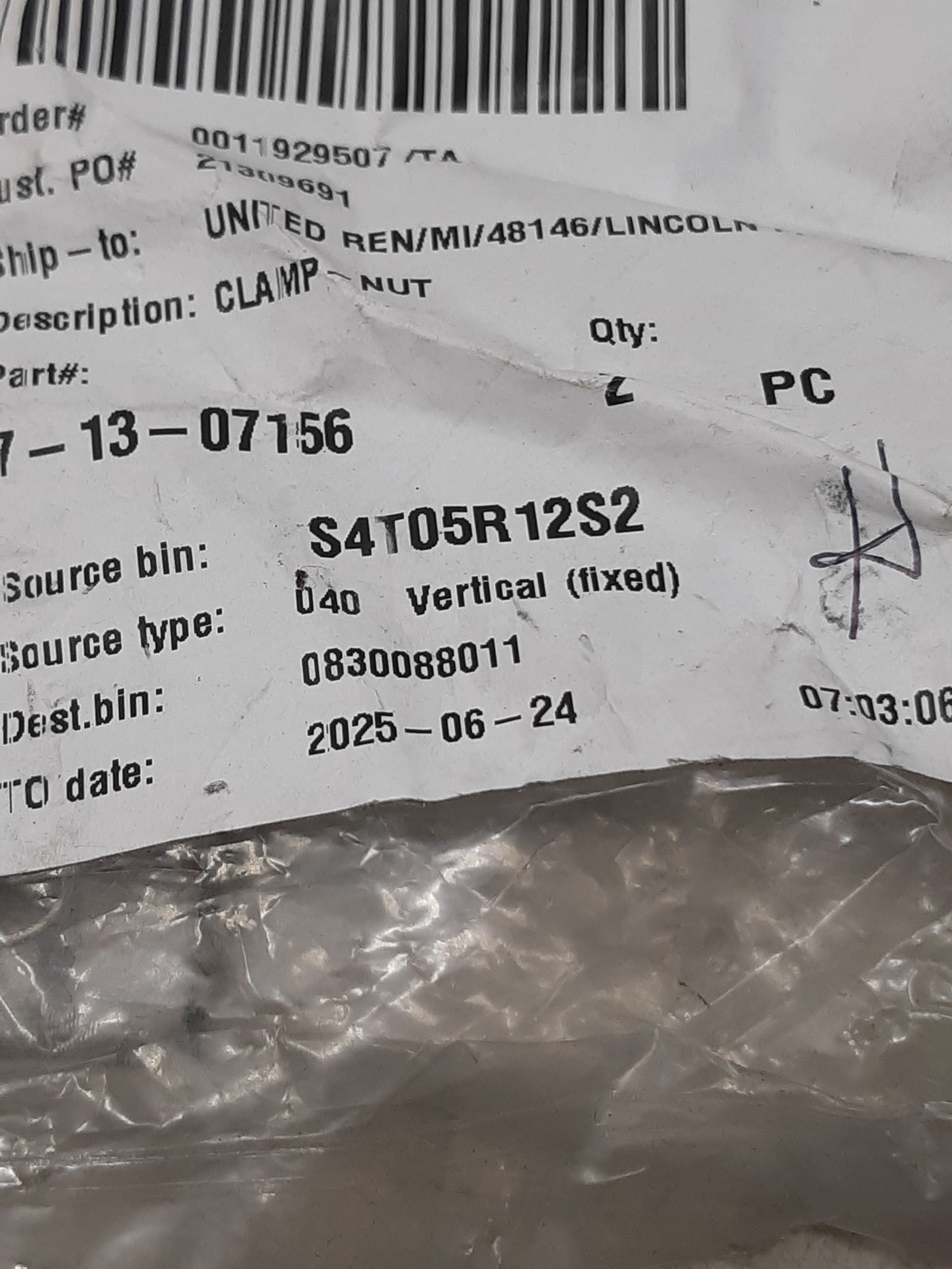 Lot of 2 Clamp Nuts – Part #7-13-07156